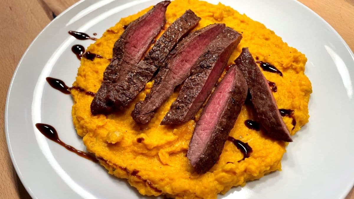 Kürbispüree mit Steak