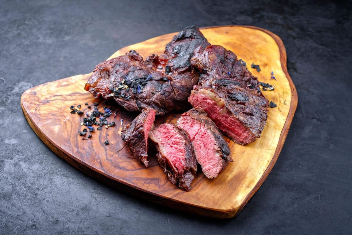 Traditional barbecue wagyu spider beef steak with black salt and